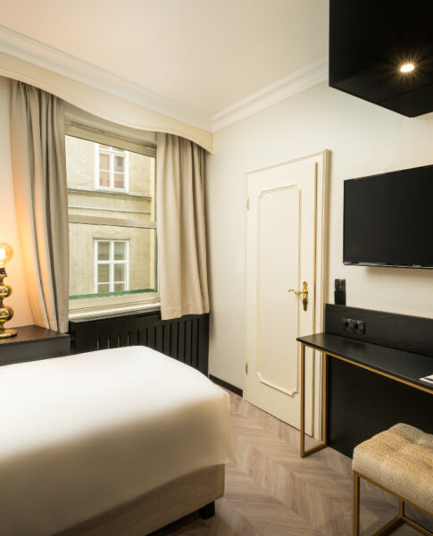 Genug Platz für Alleinreisende bieten die Einzelzimmer im elaya hotel vienna city center