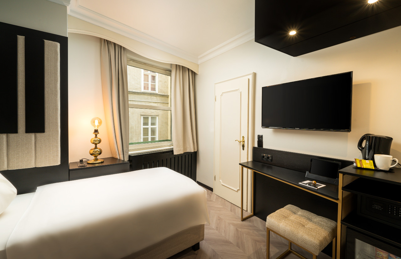 Genug Platz für Alleinreisende bieten die Einzelzimmer im elaya hotel vienna city center