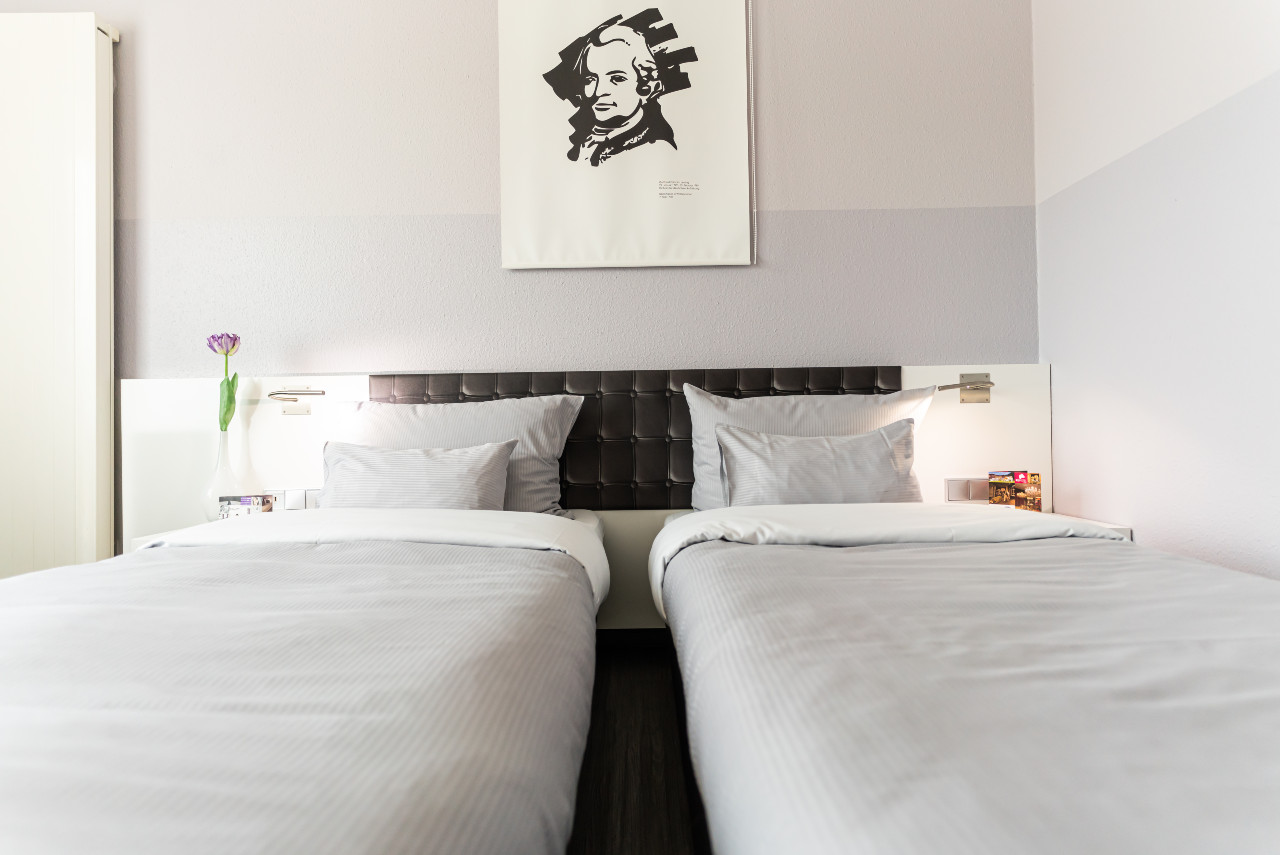 elaya-hotel-wolfenbuettel-standard-twinbettzimmer Zwei getrennte, gemütliche Betten in den Twinbettzimmern im elaya hotel wolfenbuettel